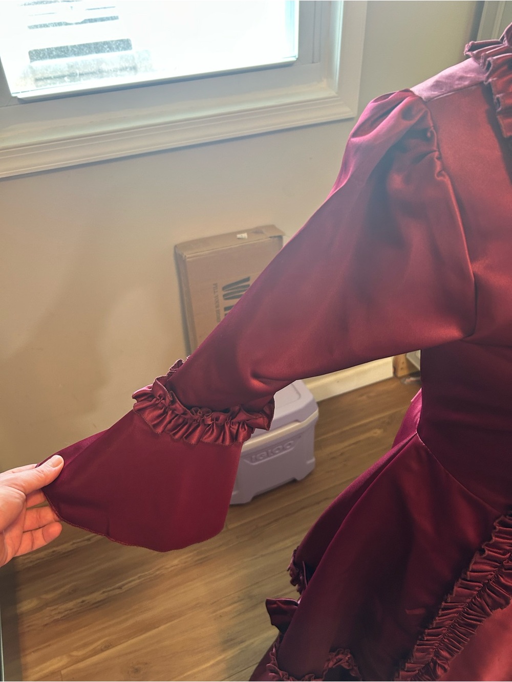 Vintage Inspired Victorian Burgundy Ruffle Gown with Bows Size Sm - Picture 4 of 4